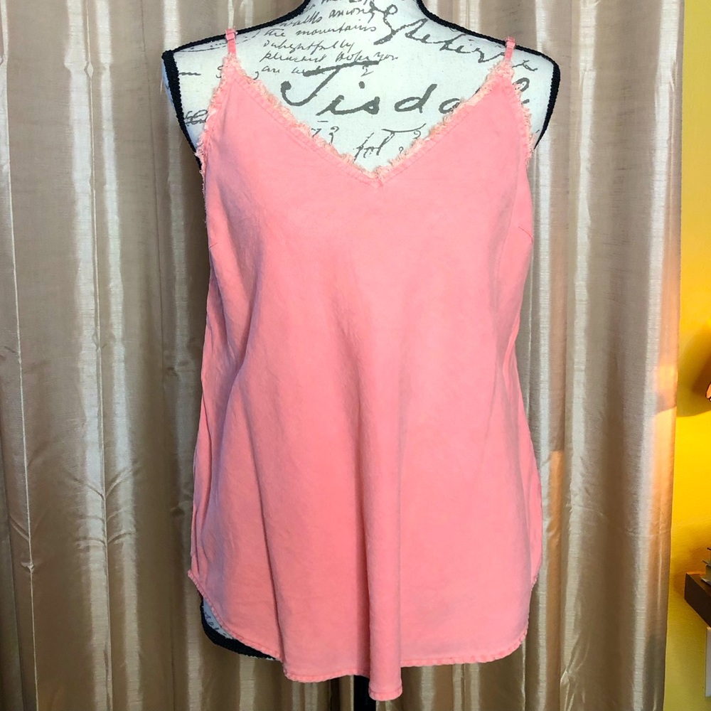 CLOTH & STONE Frayed V-Neck Sleeveless Cami Tank Adjustable Straps Peach Medium